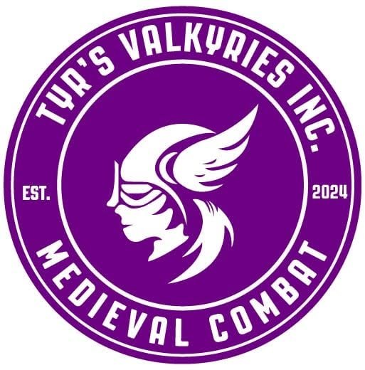 Tyr's Valkyries medieval combat team logo with a winged helmet